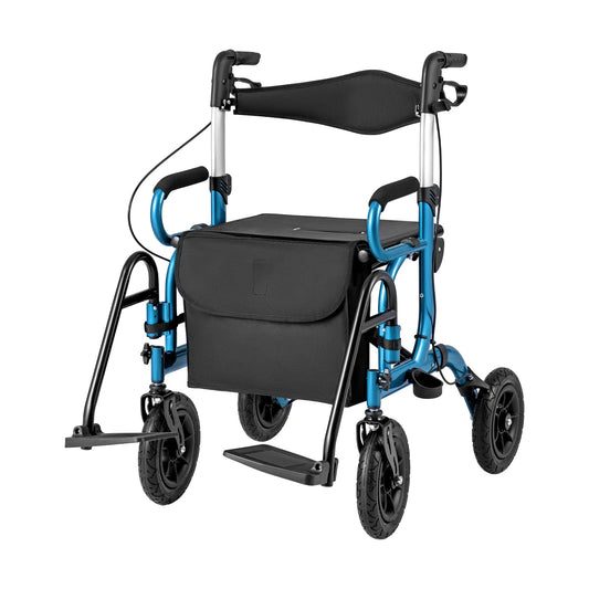 Foldable Rollator Walker With Seat, 9 Inch Pneumatic Tires, Navy Walkers & Rollators Navy at Gallery Canada
