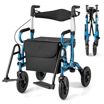 Foldable Rollator Walker With Seat, 9 Inch Pneumatic Tires, Navy Walkers & Rollators at Gallery Canada