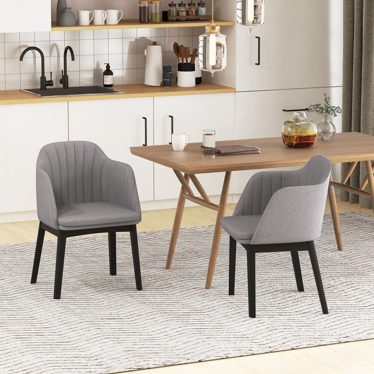 Modern Velvet Dining Chairs, Set of 2, Curved Backrests, Grey Dining Chairs at Gallery Canada