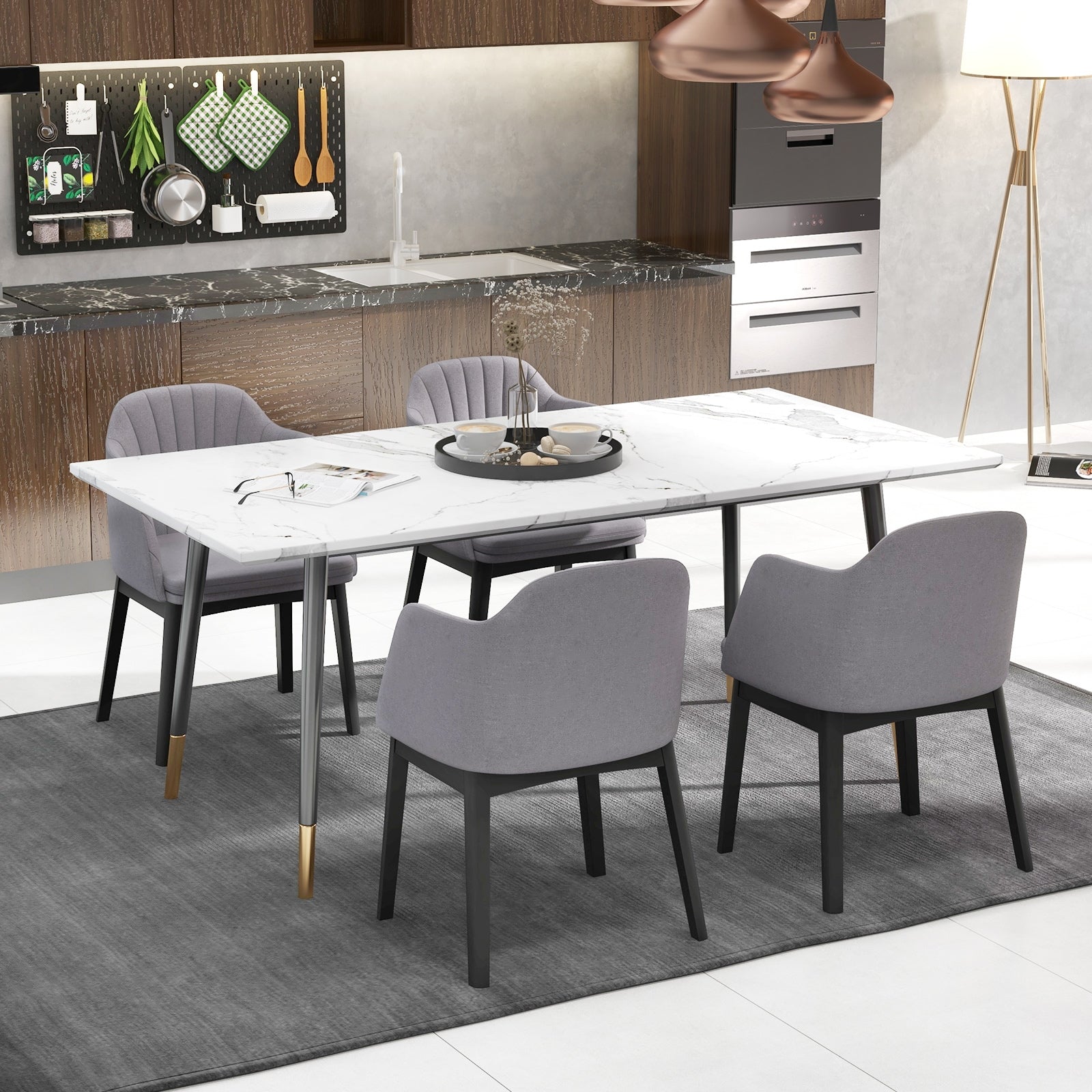 Modern Velvet Dining Chairs, Set of 2, Curved Backrests, Grey Dining Chairs at Gallery Canada
