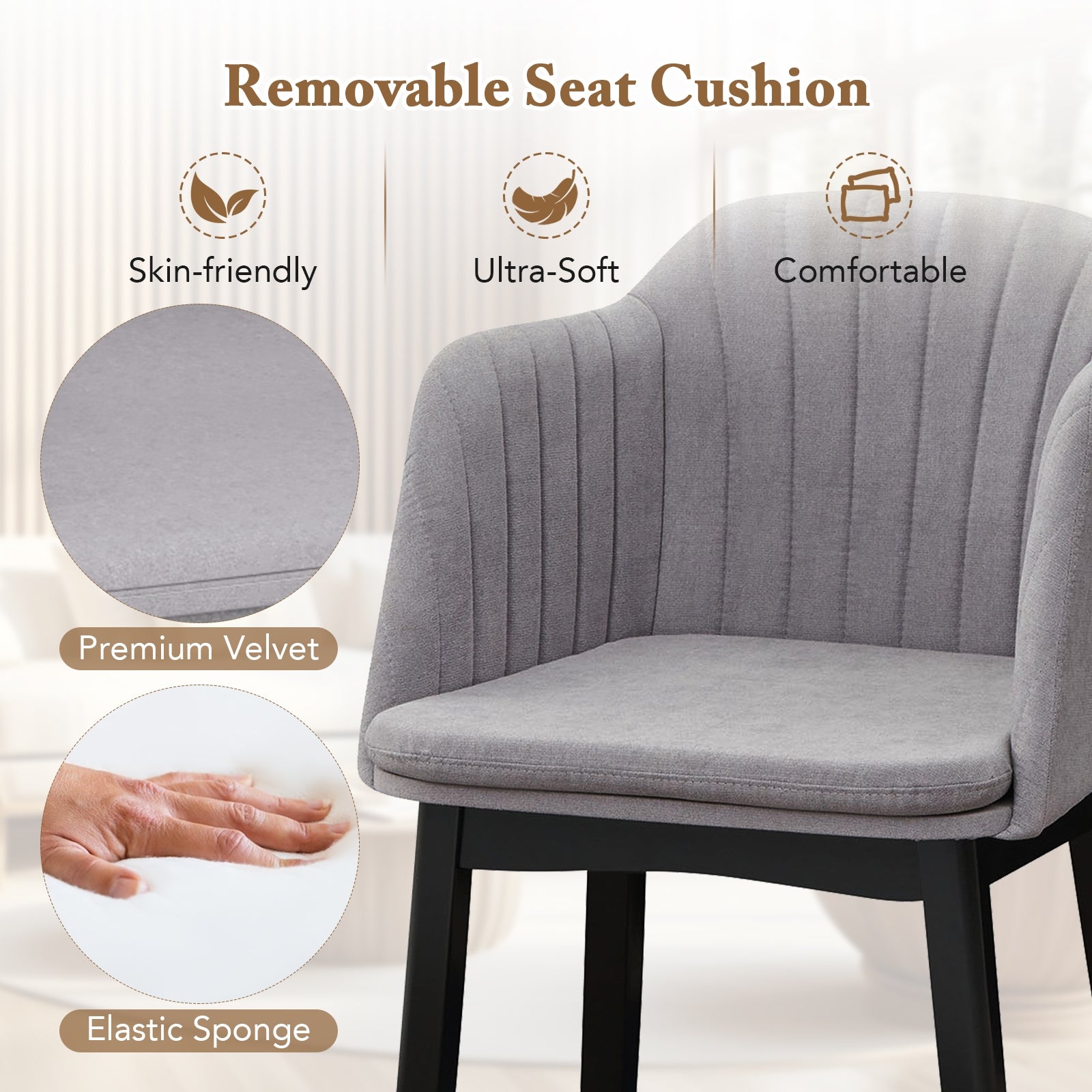 Modern Velvet Dining Chairs, Set of 2, Curved Backrests, Grey Dining Chairs at Gallery Canada
