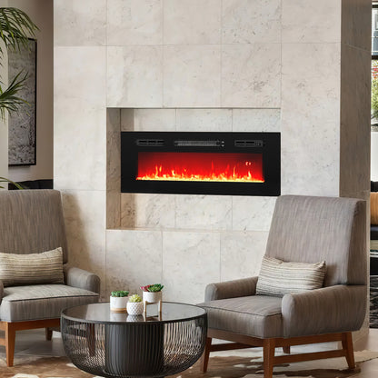 36 Inches Electric Fireplace Heater, Recessed, LED Lights, Remote, Black Fireplaces at Gallery Canada