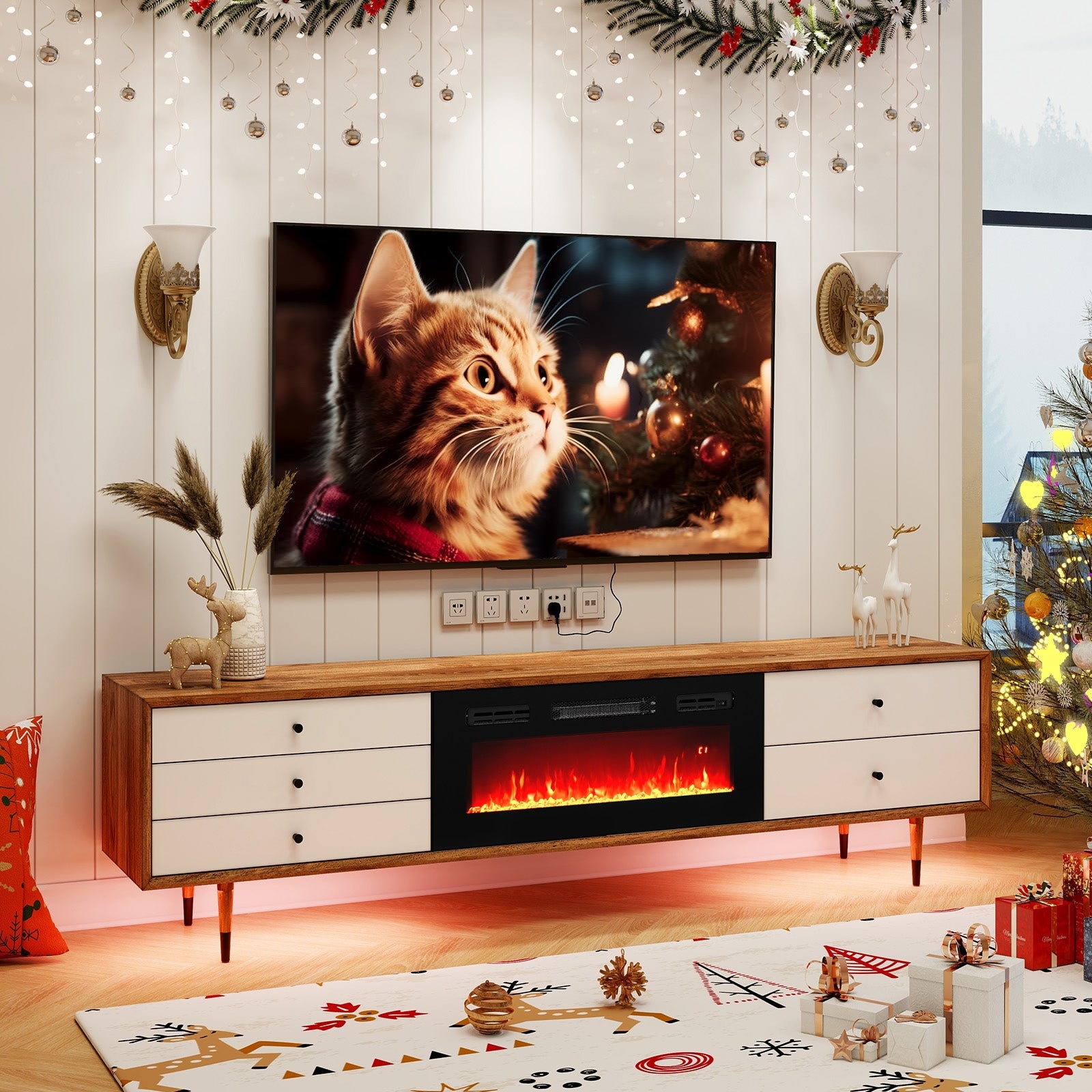 36 Inches Electric Fireplace Heater, Recessed, LED Lights, Remote, Black Fireplaces at Gallery Canada