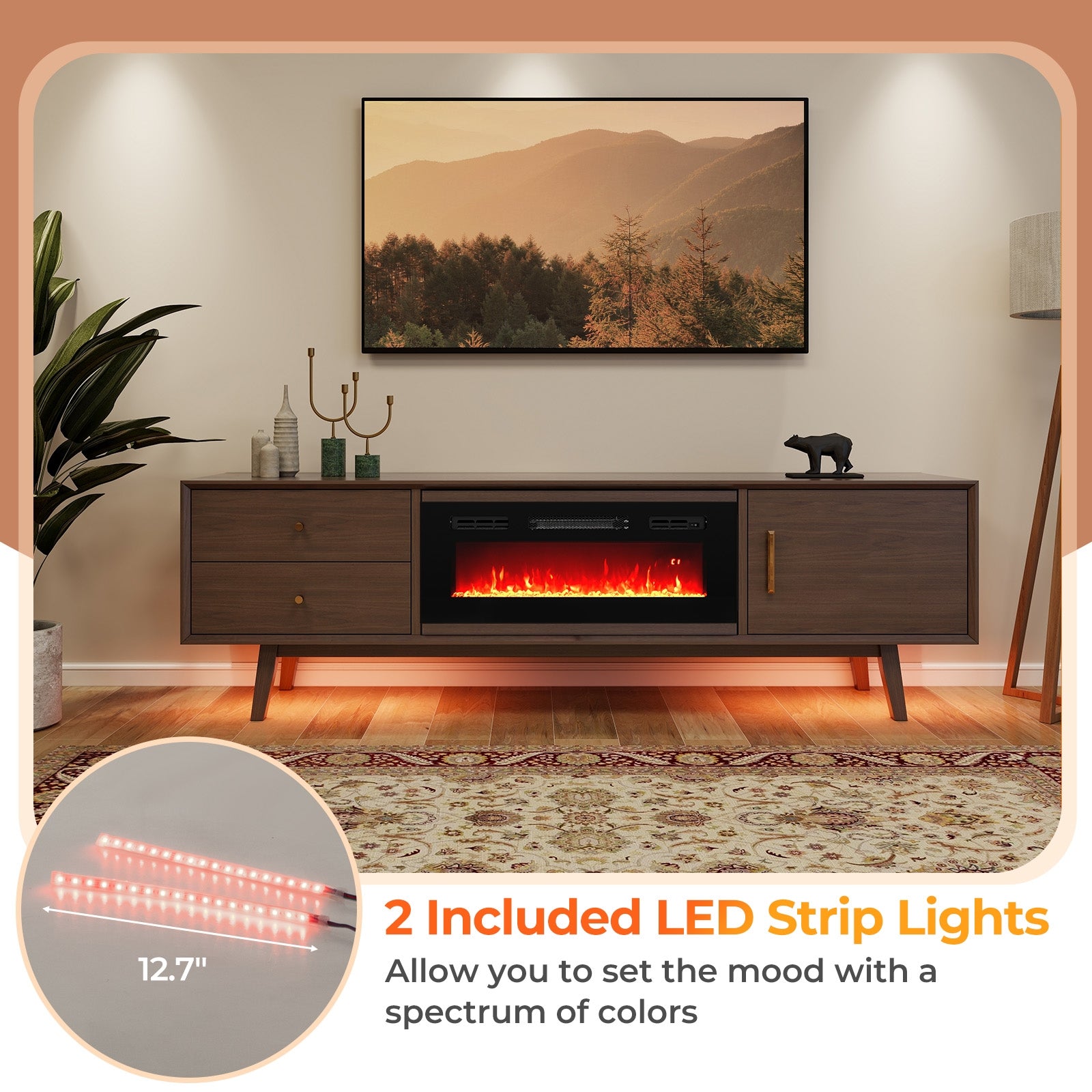 36 Inches Electric Fireplace Heater, Recessed, LED Lights, Remote, Black Fireplaces at Gallery Canada