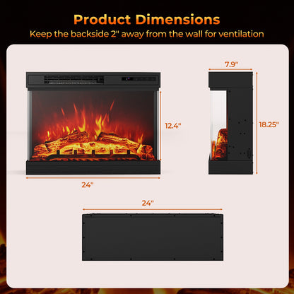 24 Inch 3-Sided Glass Electric Fireplace Heater, Remote Control, Black Fireplaces at Gallery Canada