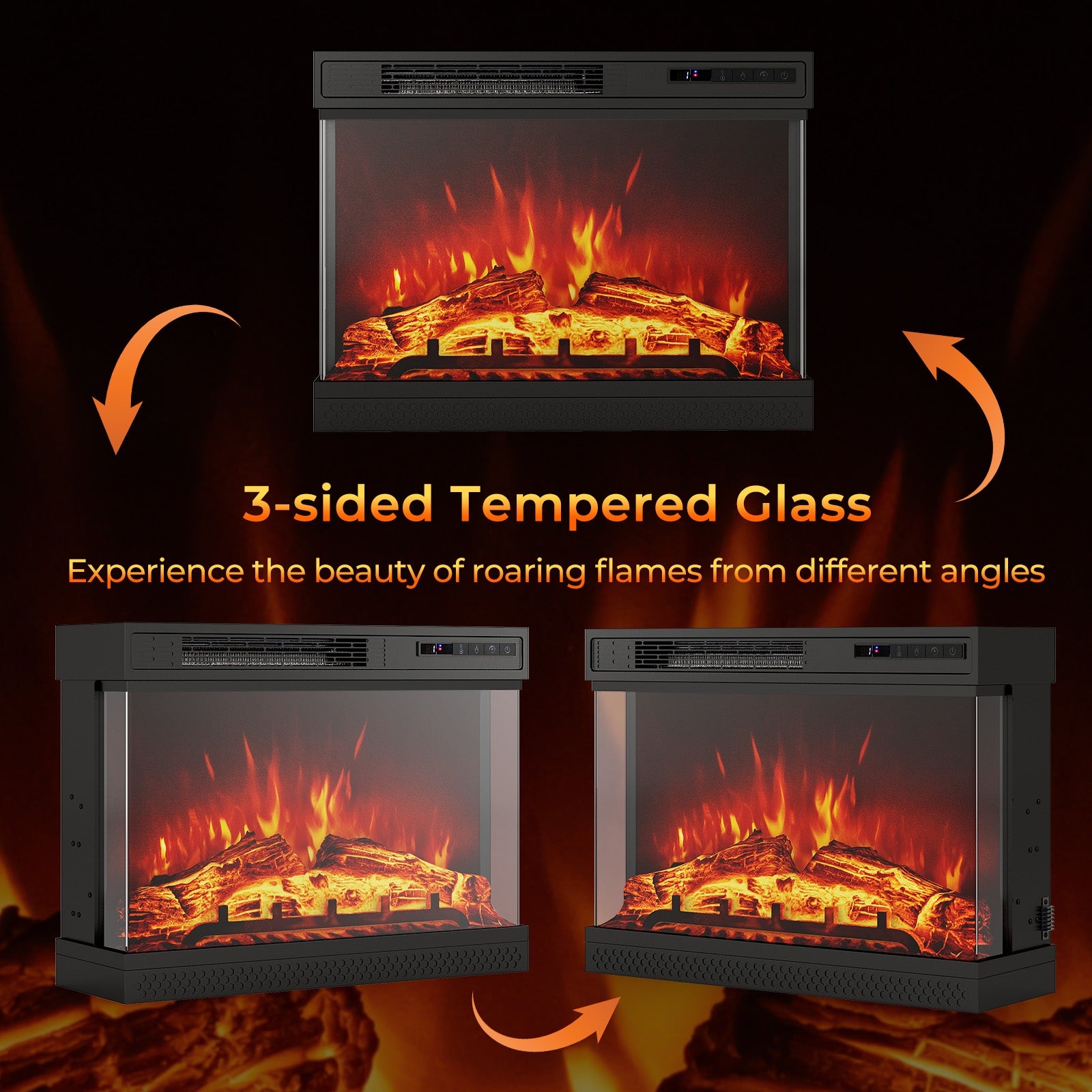 24 Inch 3-Sided Glass Electric Fireplace Heater, Remote Control, Black Fireplaces at Gallery Canada