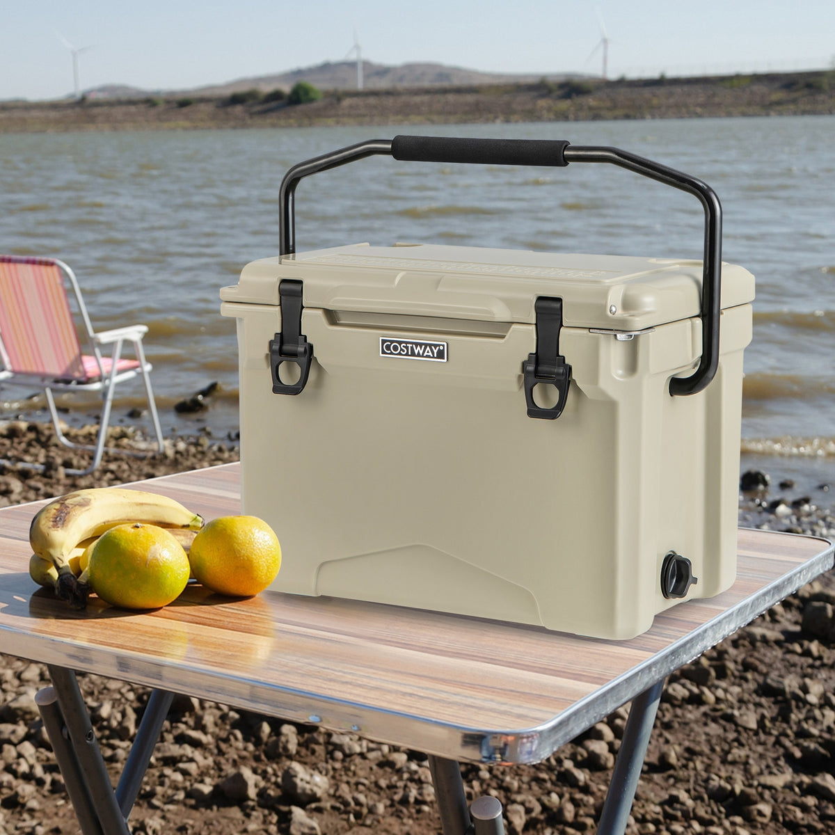 25 QT Hard Cooler, Aluminum Handle, Cup Holders, Tan Coolers at Gallery Canada