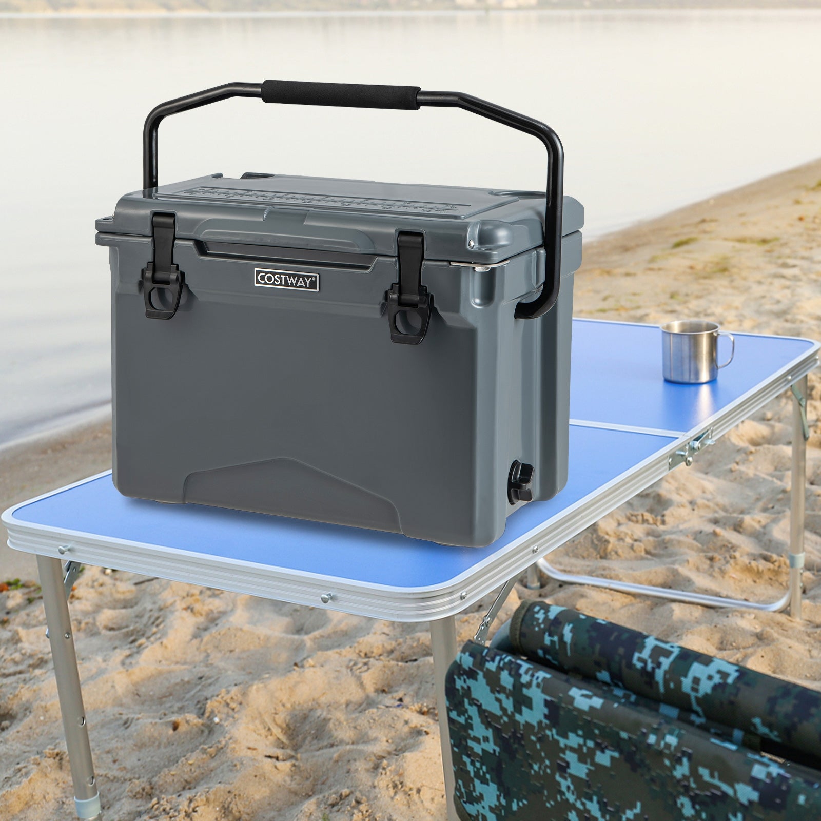 25 Qt Hard Cooler, Aluminum Handle, Cup Holders, Gray Coolers at Gallery Canada
