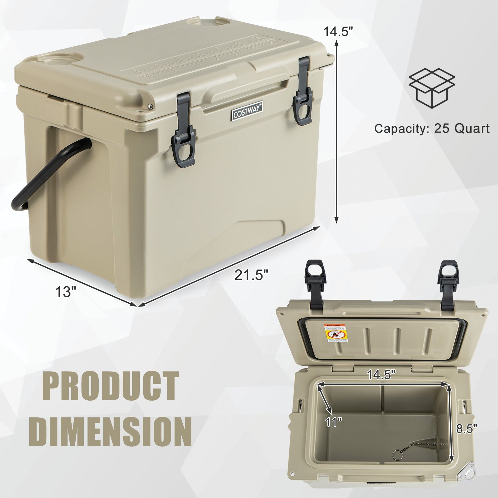 25 QT Hard Cooler, Aluminum Handle, Cup Holders, Tan Coolers at Gallery Canada