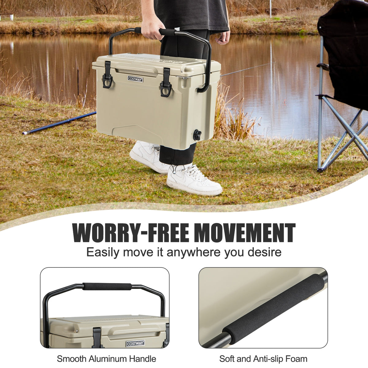 25 QT Hard Cooler, Aluminum Handle, Cup Holders, Tan Coolers at Gallery Canada