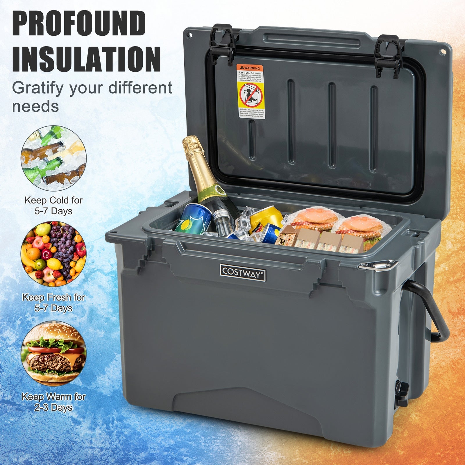 25 Qt Hard Cooler, Aluminum Handle, Cup Holders, Gray Coolers at Gallery Canada