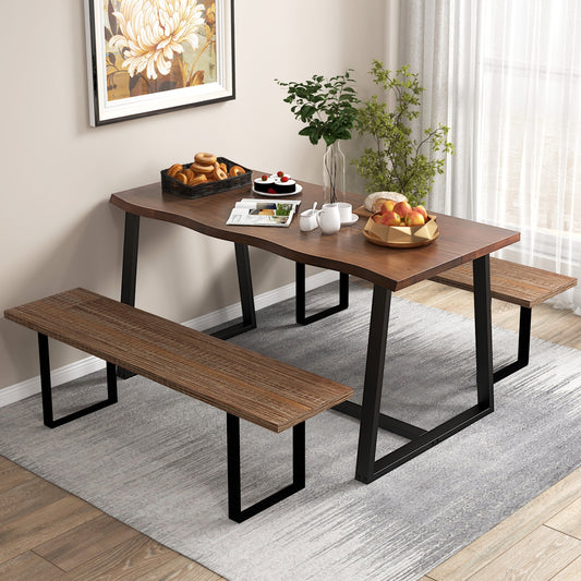 63" Large Dining Table, Wavy Edge, Heavy-Duty Metal Frame, Coffee Dining Tables Coffee at Gallery Canada