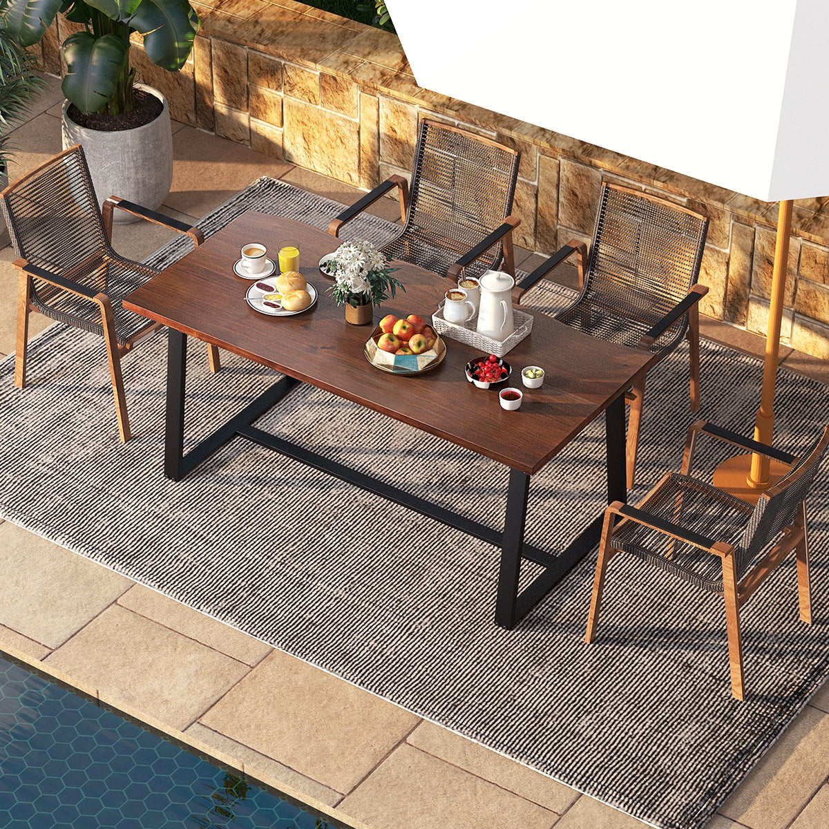 63" Large Dining Table, Wavy Edge, Heavy-Duty Metal Frame, Coffee Dining Tables at Gallery Canada