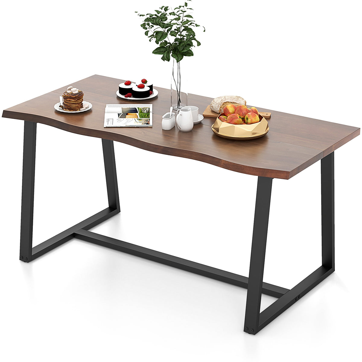 63" Large Dining Table, Wavy Edge, Heavy-Duty Metal Frame, Coffee Dining Tables at Gallery Canada