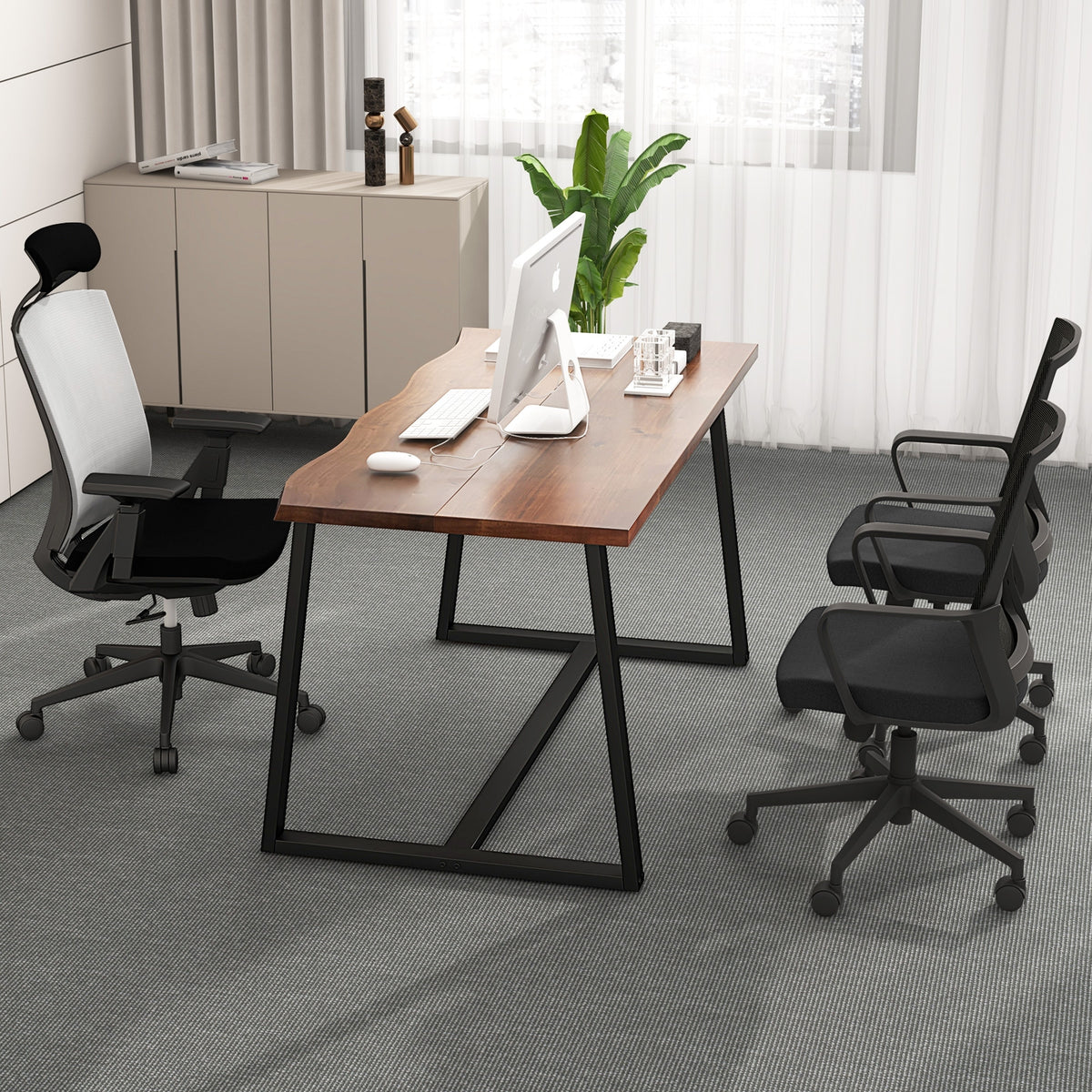 63" Large Dining Table, Wavy Edge, Heavy-Duty Metal Frame, Coffee Dining Tables at Gallery Canada
