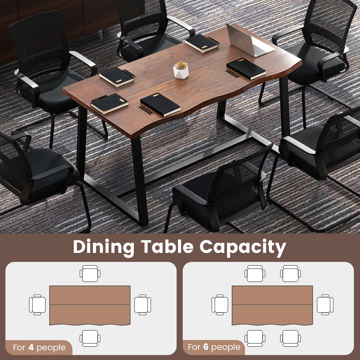 63" Large Dining Table, Wavy Edge, Heavy-Duty Metal Frame, Coffee Dining Tables at Gallery Canada