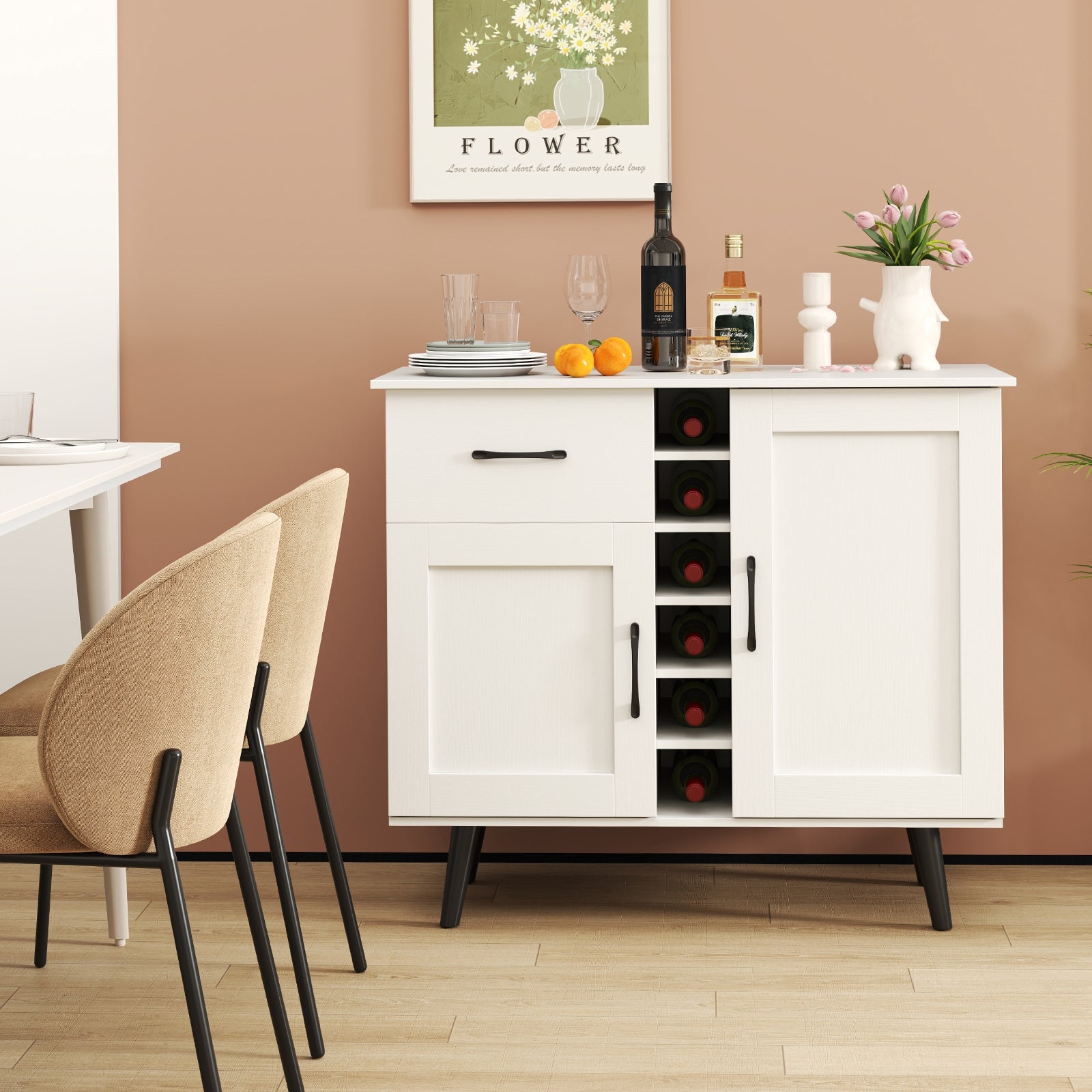 Wine Bar Buffet Cabinet, 6-Bottle Rack, White Sideboards Cabinets & Buffets at Gallery Canada