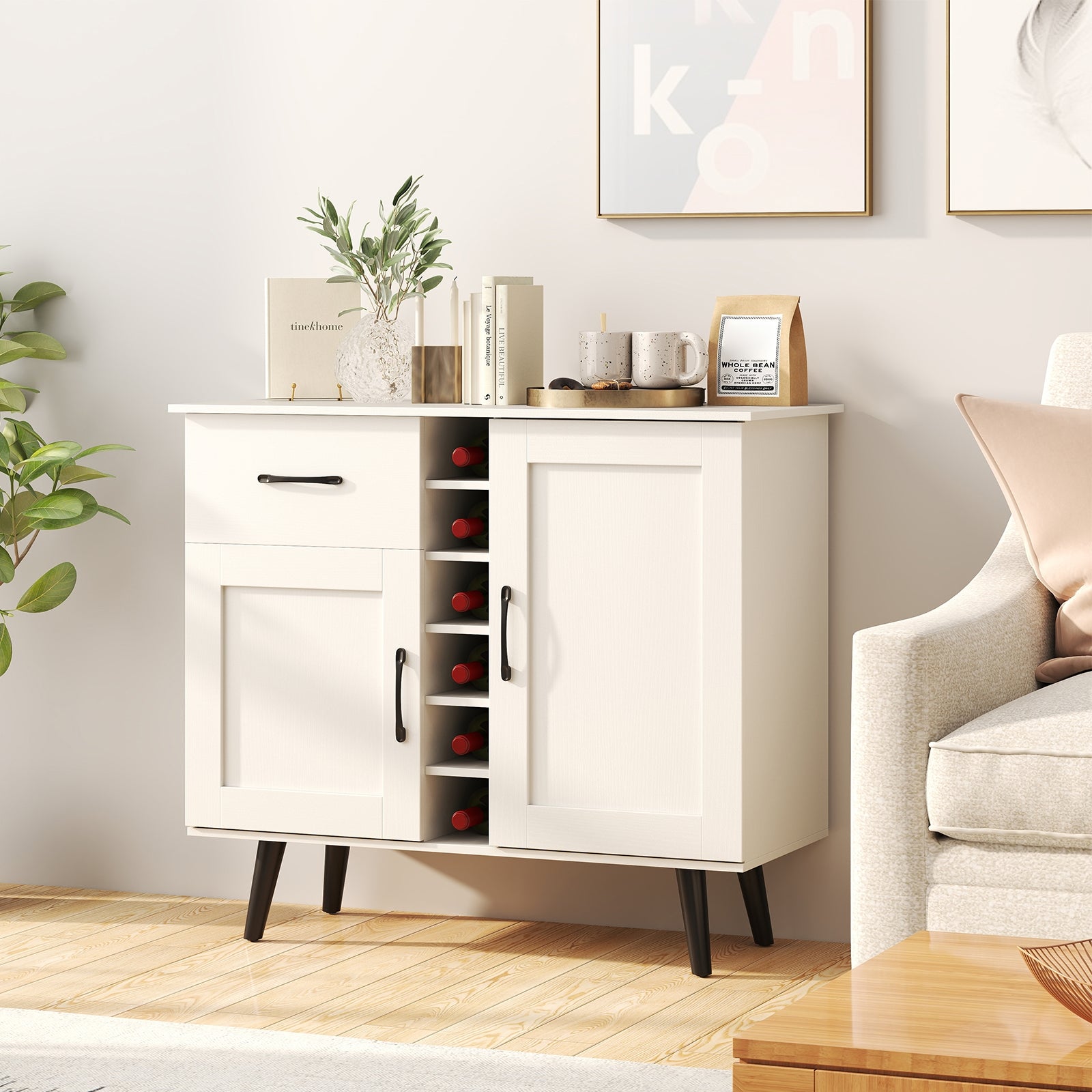 Wine Bar Buffet Cabinet, 6-Bottle Rack, White Sideboards Cabinets & Buffets at Gallery Canada