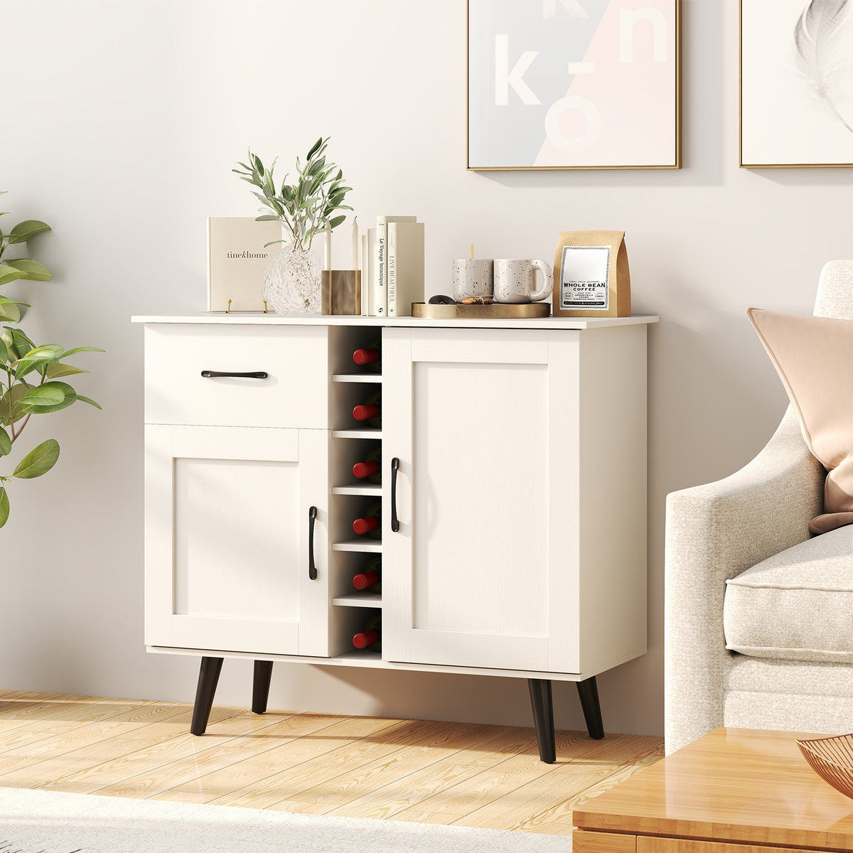Wine Bar Buffet Cabinet, 6-Bottle Rack, White Sideboards Cabinets & Buffets at Gallery Canada