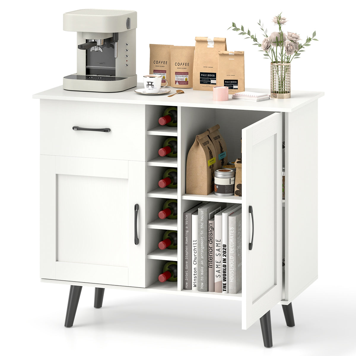 Wine Bar Buffet Cabinet, 6-Bottle Rack, White Sideboards Cabinets & Buffets at Gallery Canada