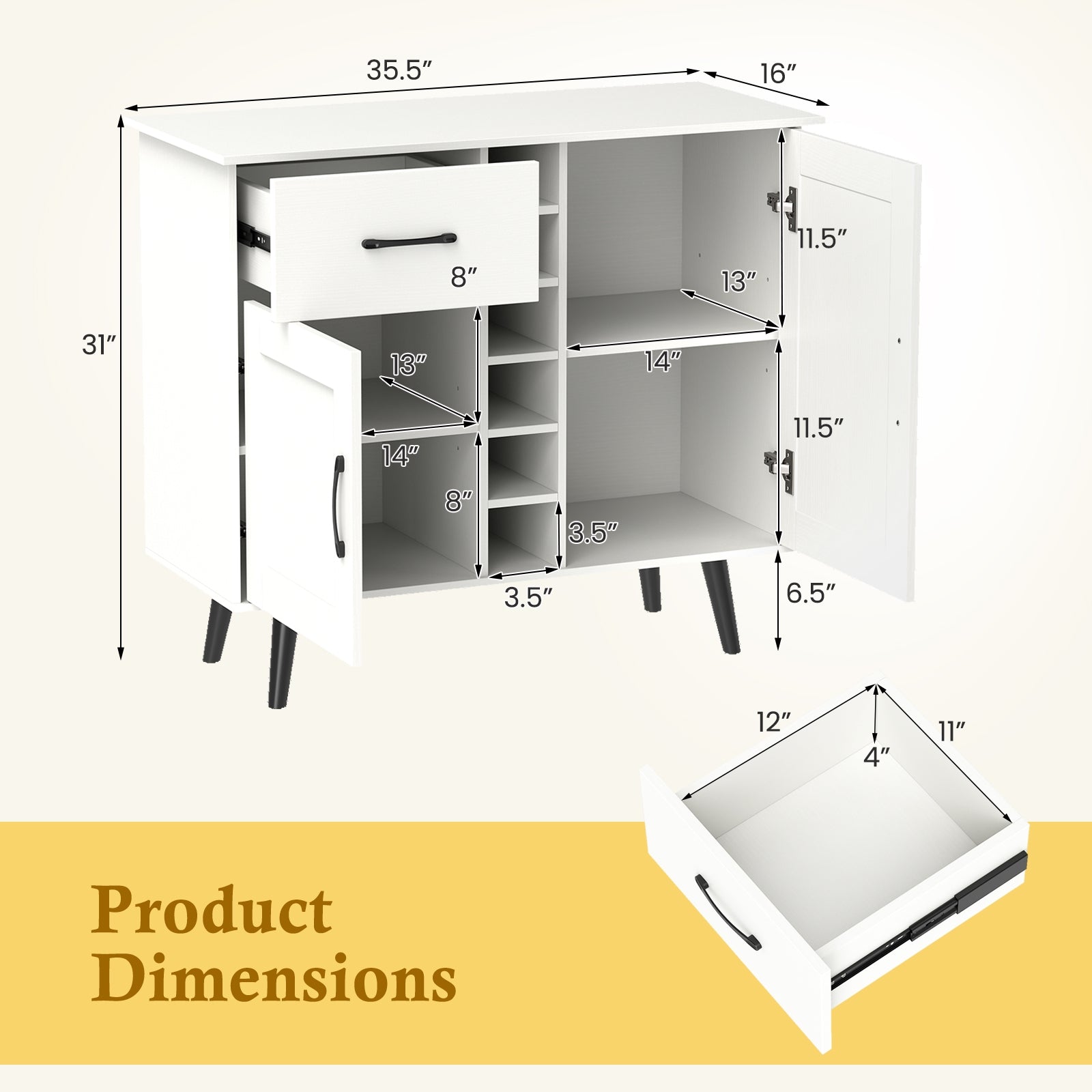 Wine Bar Buffet Cabinet, 6-Bottle Rack, White Sideboards Cabinets & Buffets at Gallery Canada