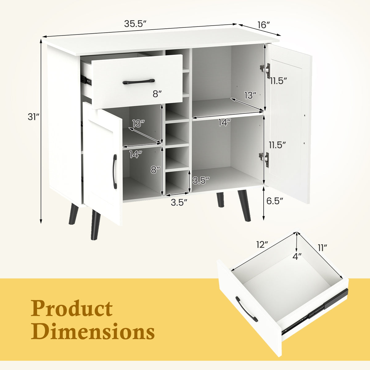 Wine Bar Buffet Cabinet, 6-Bottle Rack, White Sideboards Cabinets & Buffets at Gallery Canada