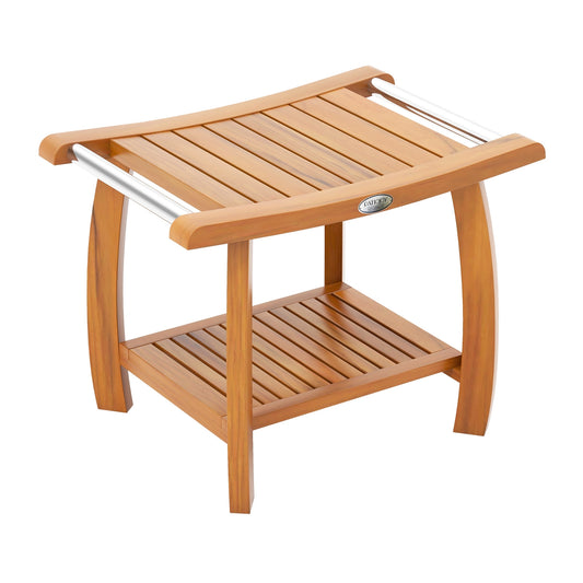 2-Tier Teak Wood Shower Bench, With Curved Seat, Natural Bath Safety Natural at Gallery Canada