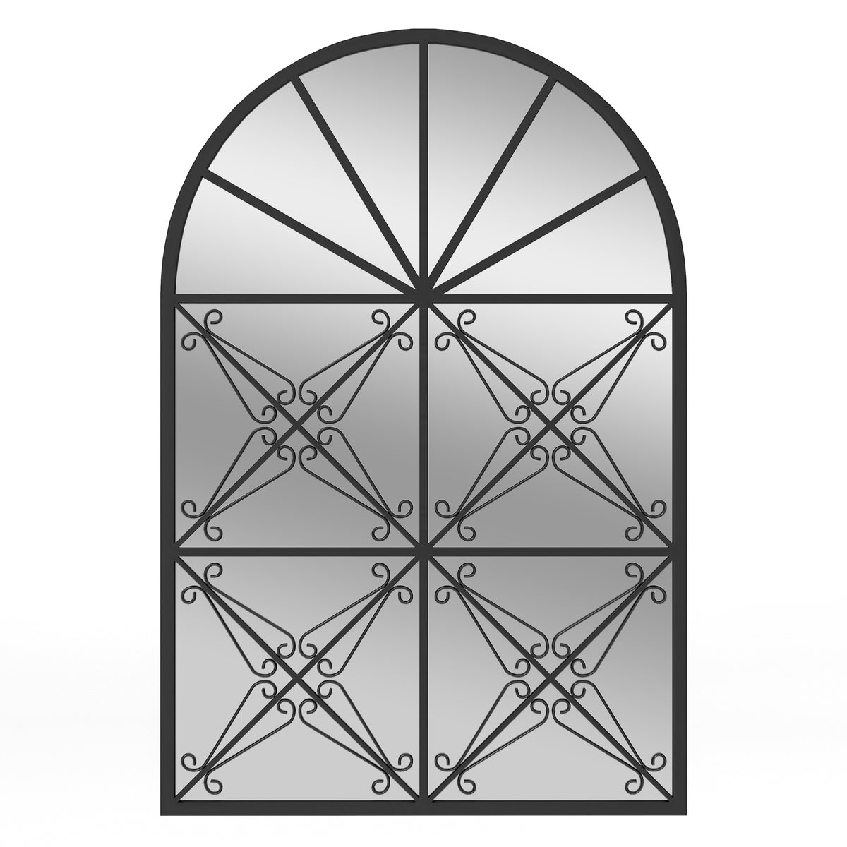 Arched Window Pane Mirror, 23 Inches x 34 Inches, Metal Frame, Black Wall Mirrors Black at Gallery Canada