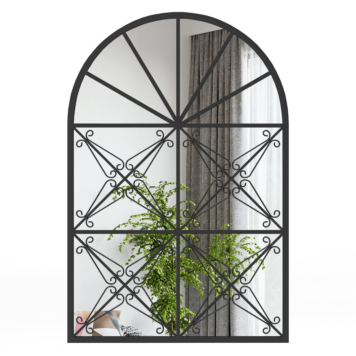 Arched Window Pane Mirror, 23 Inches x 34 Inches, Metal Frame, Black Wall Mirrors at Gallery Canada
