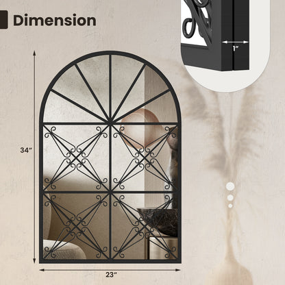 Arched Window Pane Mirror, 23 Inches x 34 Inches, Metal Frame, Black Wall Mirrors at Gallery Canada