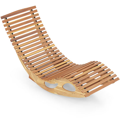 Acacia Wood Patio Rocking Sun Lounger, Ergonomic Curved Seat, Natural Patio Rocking Chairs & Gliders at Gallery Canada