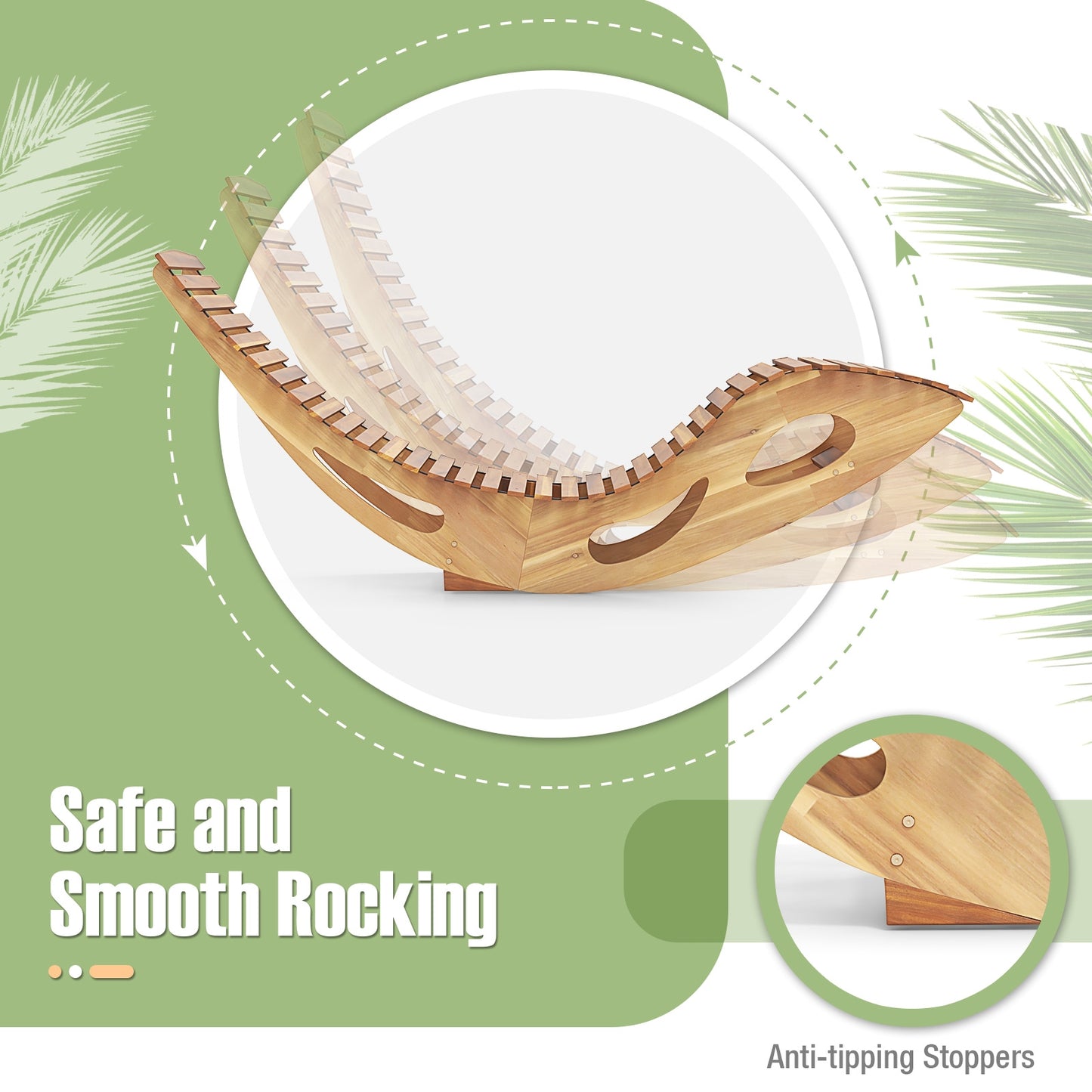 Acacia Wood Patio Rocking Sun Lounger, Ergonomic Curved Seat, Natural Patio Rocking Chairs & Gliders at Gallery Canada