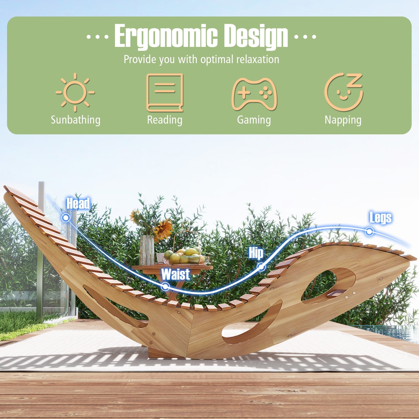 Acacia Wood Patio Rocking Sun Lounger, Ergonomic Curved Seat, Natural Patio Rocking Chairs & Gliders at Gallery Canada