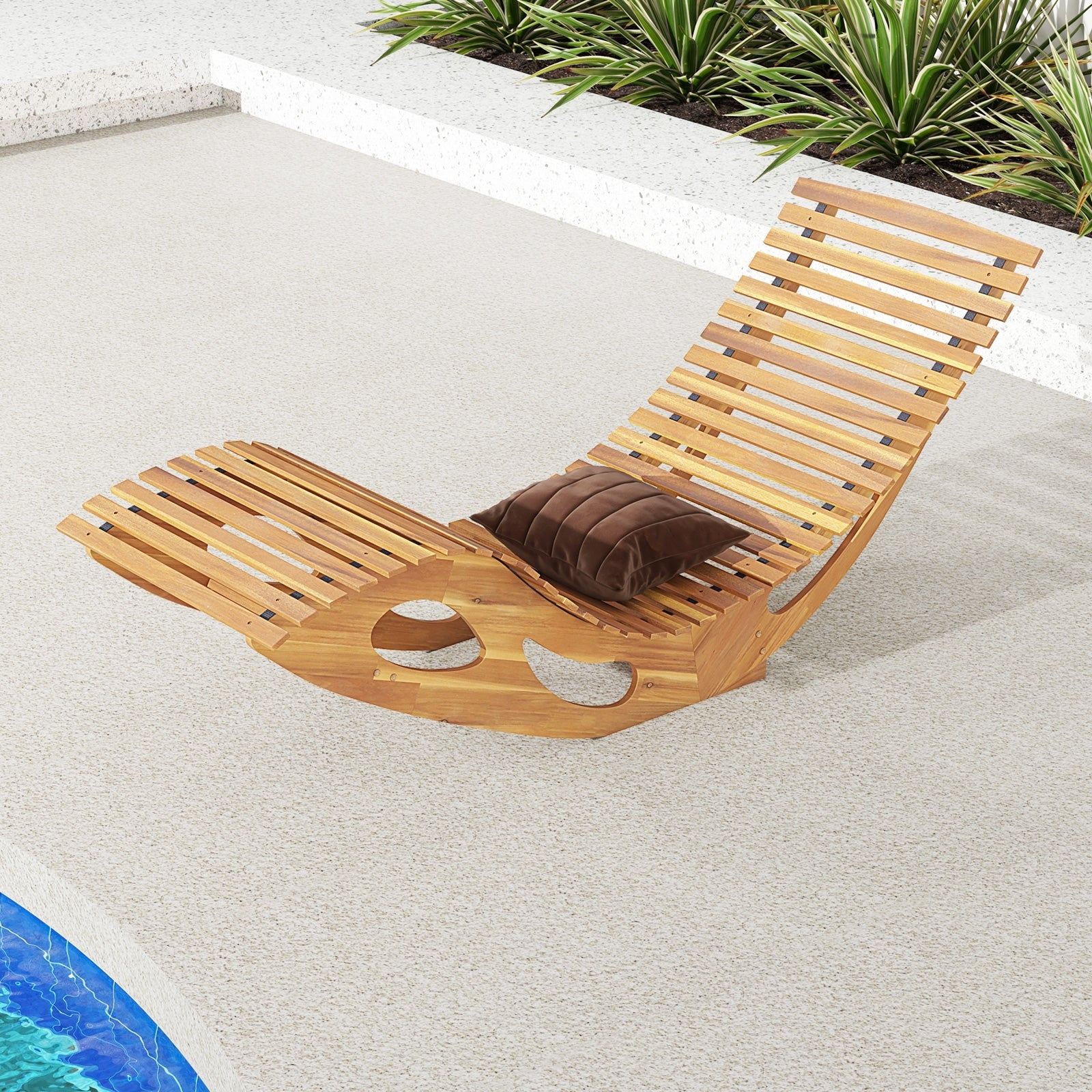 Acacia Wood Patio Rocking Sun Lounger, Ergonomic Curved Seat, Natural Patio Rocking Chairs & Gliders at Gallery Canada