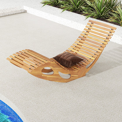 Acacia Wood Patio Rocking Sun Lounger, Ergonomic Curved Seat, Natural Patio Rocking Chairs & Gliders at Gallery Canada