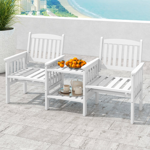Fir Wood Loveseat With 2-Tier Side Table, 1.96