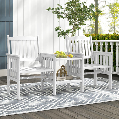 Fir Wood Loveseat With 2-Tier Side Table, 1.96" Umbrella Hole, White Patio Conversation Sets at Gallery Canada