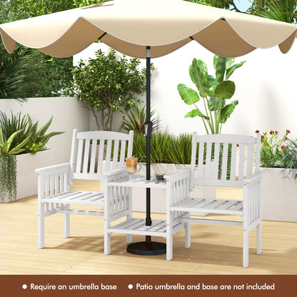 Fir Wood Loveseat With 2-Tier Side Table, 1.96" Umbrella Hole, White Patio Conversation Sets at Gallery Canada