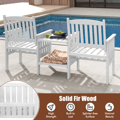 Fir Wood Loveseat With 2-Tier Side Table, 1.96" Umbrella Hole, White Patio Conversation Sets at Gallery Canada