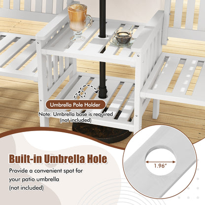 Fir Wood Loveseat With 2-Tier Side Table, 1.96" Umbrella Hole, White Patio Conversation Sets at Gallery Canada