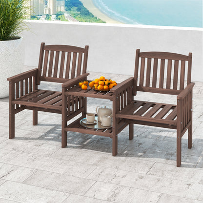 Fir Wood Loveseat With 2-Tier Side Table, 1.96" Umbrella Hole Patio Conversation Sets at Gallery Canada