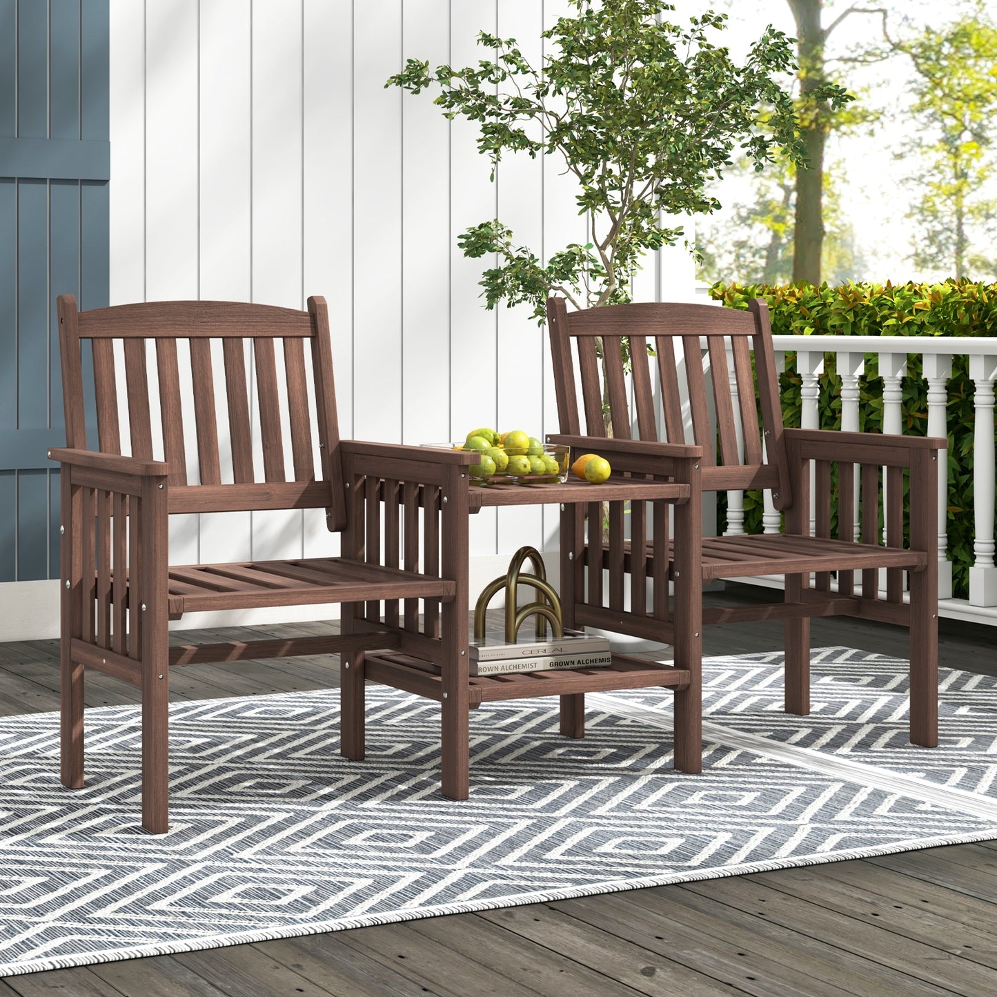 Fir Wood Loveseat With 2-Tier Side Table, 1.96" Umbrella Hole Patio Conversation Sets at Gallery Canada