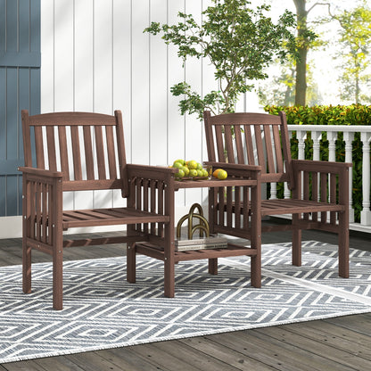 Fir Wood Loveseat With 2-Tier Side Table, 1.96" Umbrella Hole Patio Conversation Sets at Gallery Canada