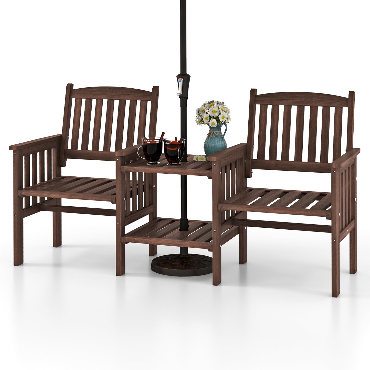 Fir Wood Loveseat With 2-Tier Side Table, 1.96" Umbrella Hole Patio Conversation Sets at Gallery Canada