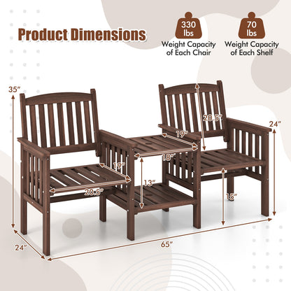 Fir Wood Loveseat With 2-Tier Side Table, 1.96" Umbrella Hole Patio Conversation Sets at Gallery Canada