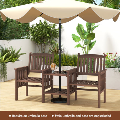 Fir Wood Loveseat With 2-Tier Side Table, 1.96" Umbrella Hole Patio Conversation Sets at Gallery Canada