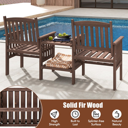 Fir Wood Loveseat With 2-Tier Side Table, 1.96" Umbrella Hole Patio Conversation Sets at Gallery Canada