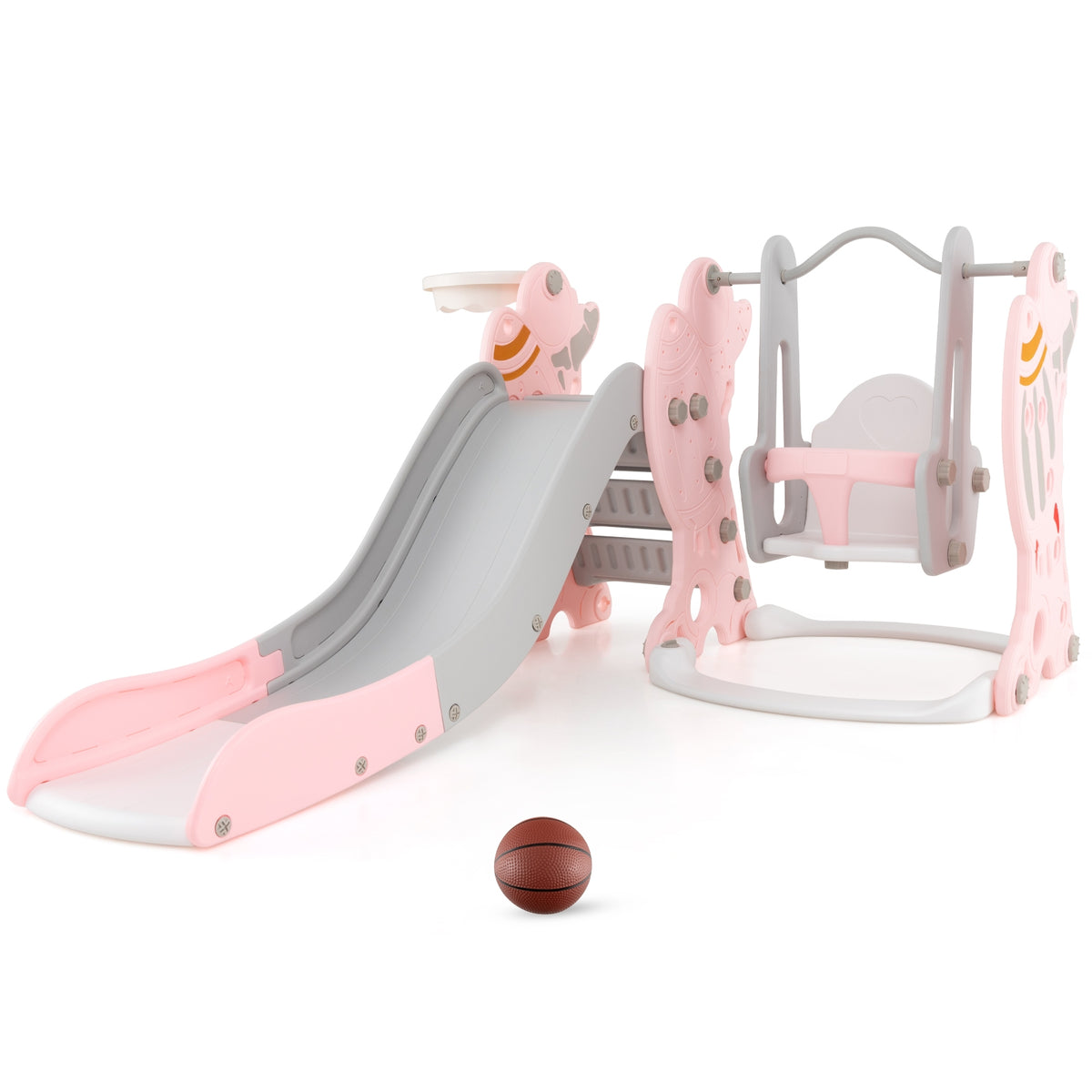 Kids Slide Swing Set With Basketball Hoop, Pink Climbers & Slides at Gallery Canada