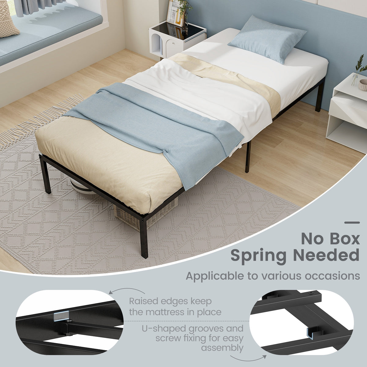 14 Inch Heavy Duty Metal Platform, Black Simple Bed Frame at Gallery Canada