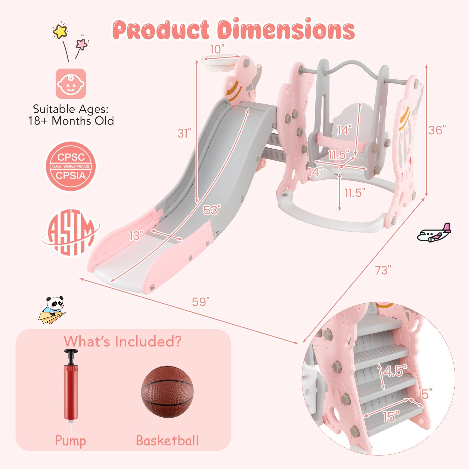 Kids Slide Swing Set With Basketball Hoop, Pink Climbers & Slides at Gallery Canada